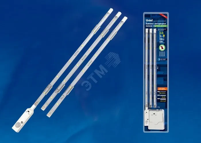 ULM-F42-3W/4200K SENSOR IP20 WHITE Комплект светодиодных полосок с датчиком движения 10Lux. Питание 4ААА. 150Lm. Белый. ТМ ULM-F42-3W/4200K SENSOR IP20 WHITE Комплект светодиодных полосок с датчиком движения 10Lux. Питание 4ААА. 150Lm. Белый. ТМ