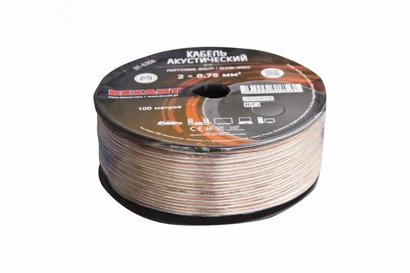 Кабель акустический 2х0.75 кв.мм, прозрачный SILICON, 100 м, REXANT Кабель акустический 2х0.75 кв.мм, прозрачный SILICON, 100 м, REXANT