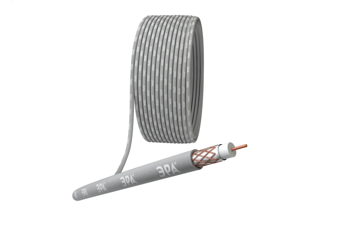 Кабель коаксиальный RG-6U 75 Ом Cu/(оплётка Cu 64%) нг(А)HF цвет серый 100 м Кабель коаксиальный RG-6U 75 Ом Cu/(оплётка Cu 64%) нг(А)HF цвет серый 100 м
