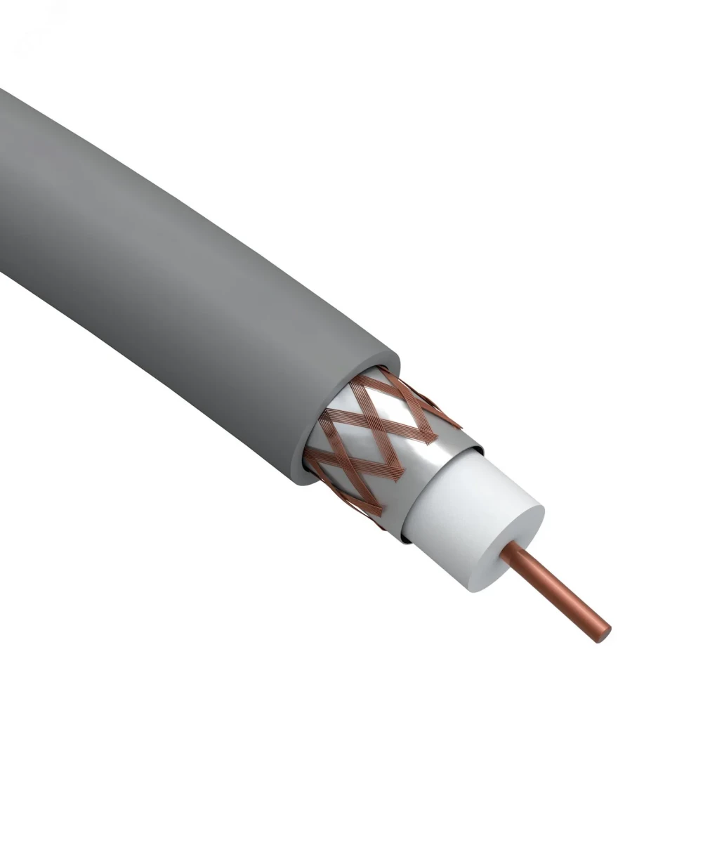 Кабель коаксиальный RG-6U 75 Ом Cu/(оплётка Cu 64%) нг(А)HF цвет серый 100 м Кабель коаксиальный RG-6U 75 Ом Cu/(оплётка Cu 64%) нг(А)HF цвет серый 100 м