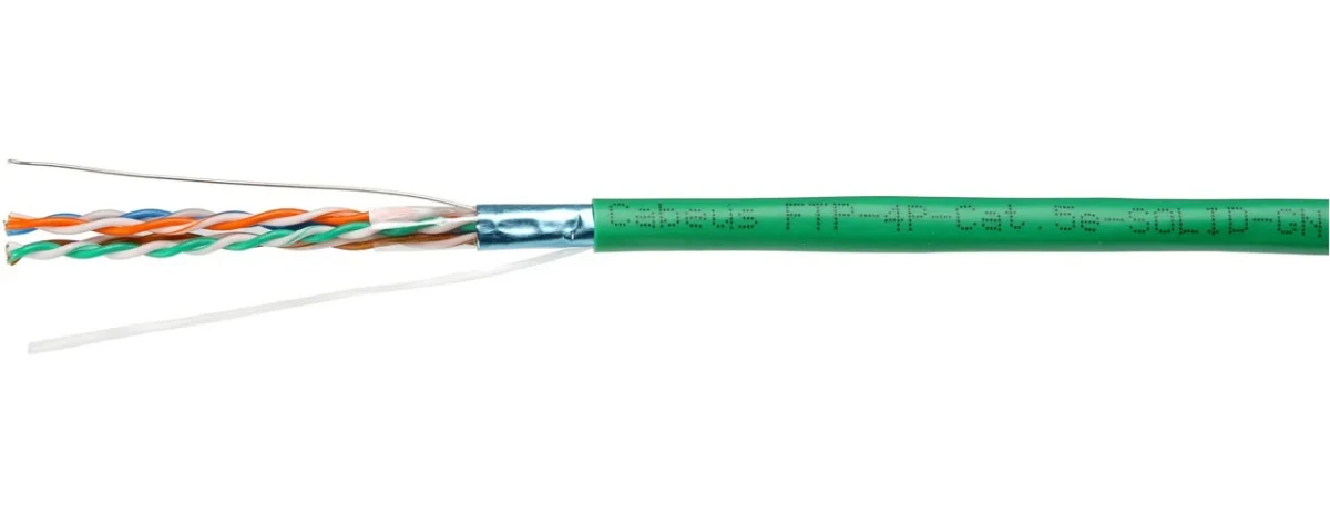 Витая пара экранированная FTP (F/UTP). категория 5e. 4 пары (24 AWG). одножильный. зеленый. экран - фольга. нг(А)-LSLTx. (305 м) Витая пара экранированная FTP (F/UTP). категория 5e. 4 пары (24 AWG). одножильный. зеленый. экран - фольга. нг(А)-LSLTx. (305 м)