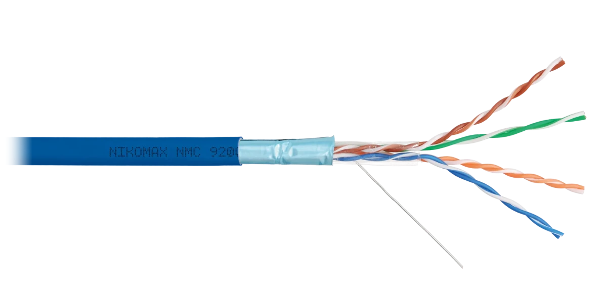 Кабель F/UTP 4 пары, Кат.5e (Класс D), тест по ISO/IEC, 100МГц, одножильный, BC (чистая медь), 24AWG (0,52мм), полимерный материал нг(А)-HF, внутренний, синий, 305м Кабель F/UTP 4 пары, Кат.5e (Класс D), тест по ISO/IEC, 100МГц, одножильный, BC (чистая медь), 24AWG (0,52мм), полимерный материал нг(А)-HF, внутренний, синий, 305м
