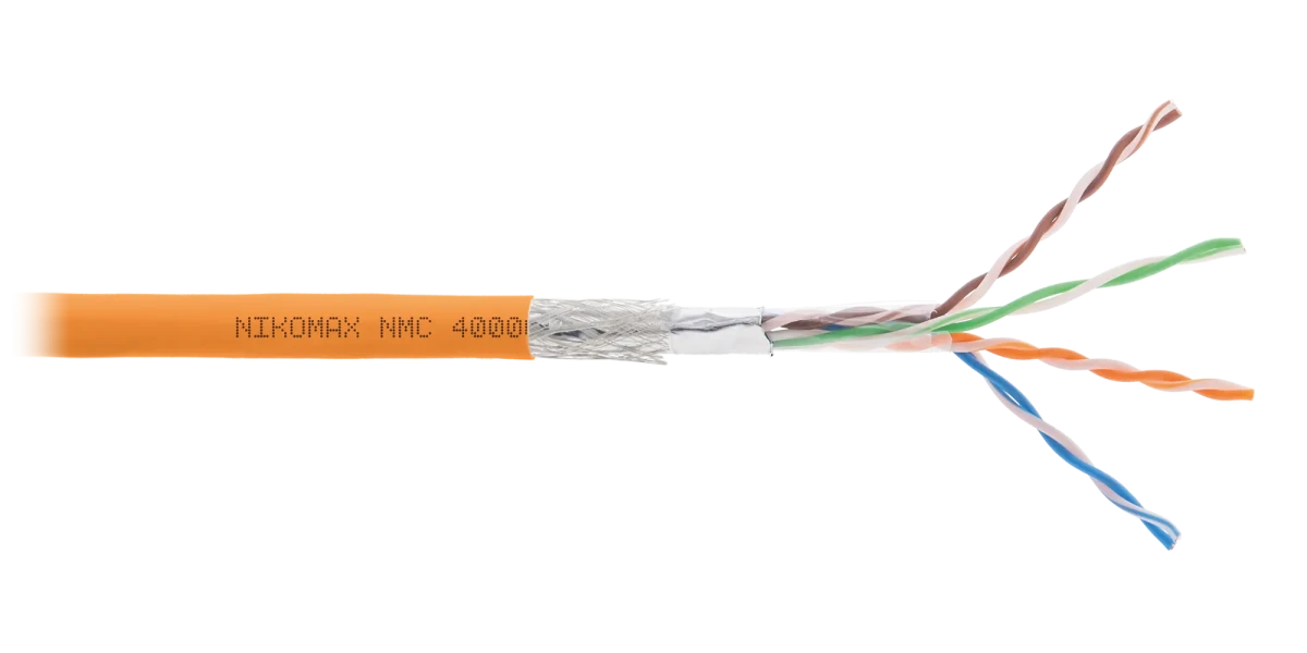 Кабель NIKOLAN SF/UTP 4 пары, Кат.5e (Класс D), тест по ISO/IEC, 100МГц, одножильный, BC (чистая медь), 24AWG (0,51мм), полимерный материал нг(А)-HF, внутренний, оранжевый, 305м Кабель NIKOLAN SF/UTP 4 пары, Кат.5e (Класс D), тест по ISO/IEC, 100МГц, одножильный, BC (чистая медь), 24AWG (0,51мм), полимерный материал нг(А)-HF, внутренний, оранжевый, 305м