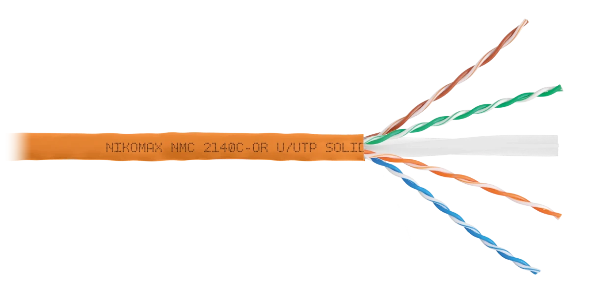 Кабель U/UTP 4 пары, Кат.6 (Класс E), тест по ISO/IEC, 250МГц, одножильный, BC (чистая медь), 23AWG (0,53мм), полимерный материал нг(А)-HF, внутренний, оранжевый, 305м Кабель U/UTP 4 пары, Кат.6 (Класс E), тест по ISO/IEC, 250МГц, одножильный, BC (чистая медь), 23AWG (0,53мм), полимерный материал нг(А)-HF, внутренний, оранжевый, 305м