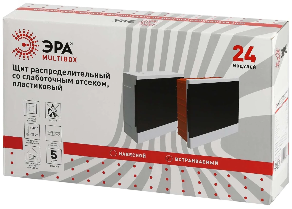 Щит распределительный со слаботочным отсеком ЭРА MultiBox bs-24f встраиваемый пластиковый 24 модуля IP40 Щит распределительный со слаботочным отсеком ЭРА MultiBox bs-24f встраиваемый пластиковый 24 модуля IP40