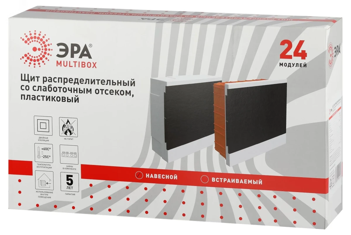 Щит распределительный со слаботочным отсеком ЭРА MultiBox bs-24s навесной пластиковый 24 модуля IP41 Щит распределительный со слаботочным отсеком ЭРА MultiBox bs-24s навесной пластиковый 24 модуля IP41