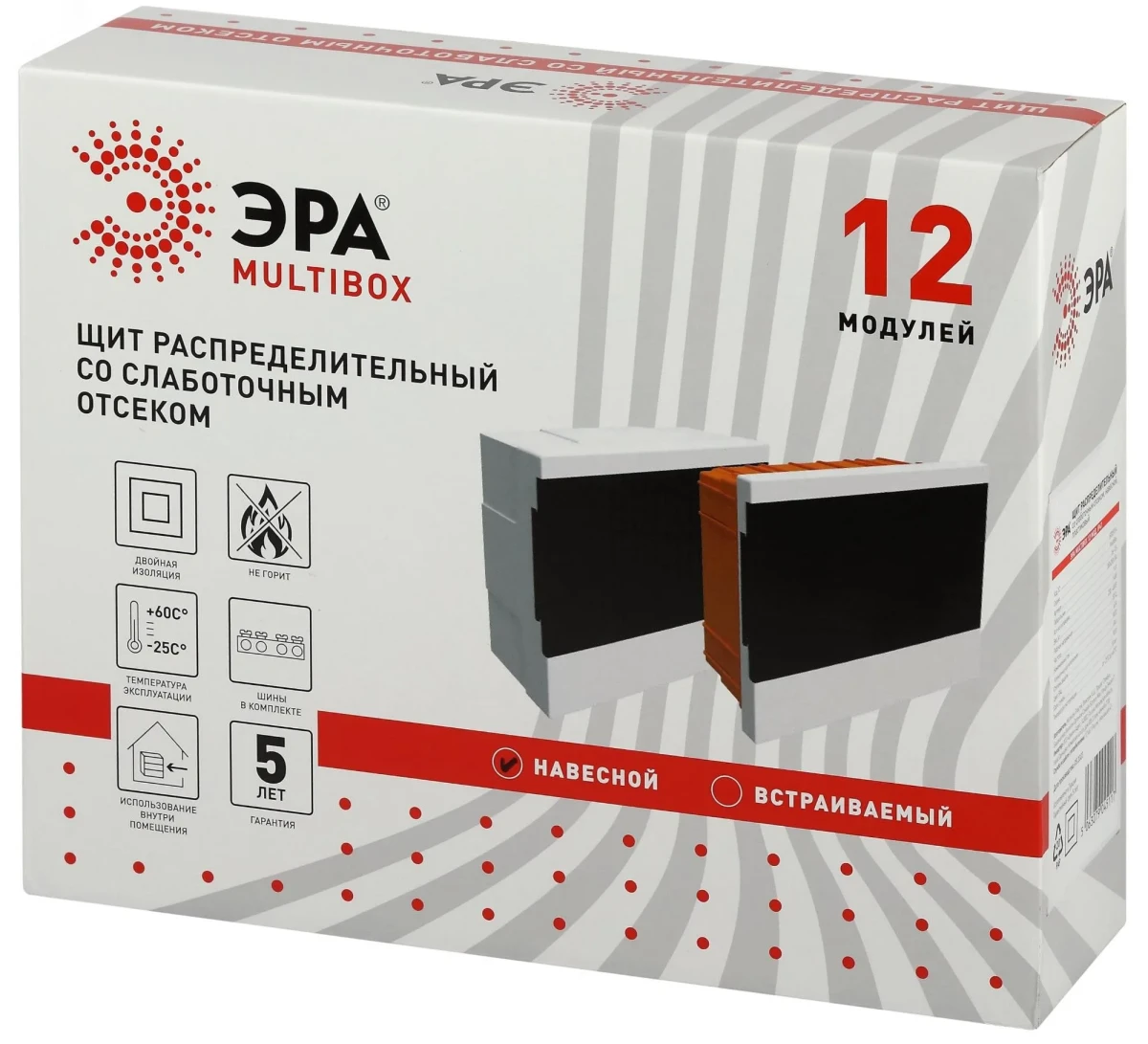 Щит распределительный со слаботочным отсеком ЭРА MultiBox bs-12f встраиваемый пластиковый 12 модулей IP40 Щит распределительный со слаботочным отсеком ЭРА MultiBox bs-12f встраиваемый пластиковый 12 модулей IP40