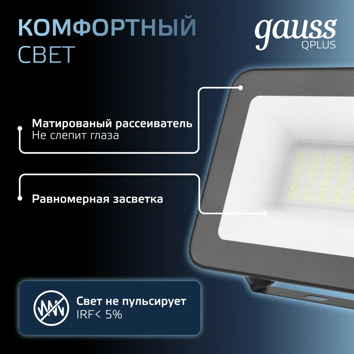Прожектор светодиодный ДО 30 Вт 6500К 3600 лм 200-240В IP65 128х28х160мм Алюминий матрированное закаленное стекло Qplus Gauss Прожектор светодиодный ДО 30 Вт 6500К 3600 лм 200-240В IP65 128х28х160мм Алюминий матрированное закаленное стекло Qplus Gauss
