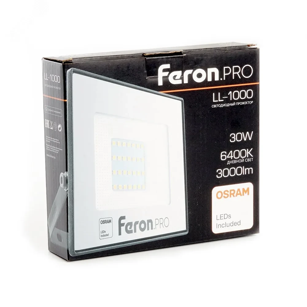 Прожектор светодиодный ДО-30w 6400К 3000Лм IP65 черный Feron.PRO Прожектор светодиодный ДО-30w 6400К 3000Лм IP65 черный Feron.PRO