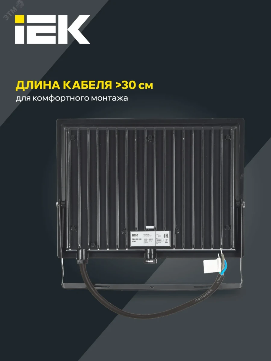 Прожектор СДО 06-100 светодиодный черный IP65 6500K IEK Прожектор СДО 06-100 светодиодный черный IP65 6500K IEK