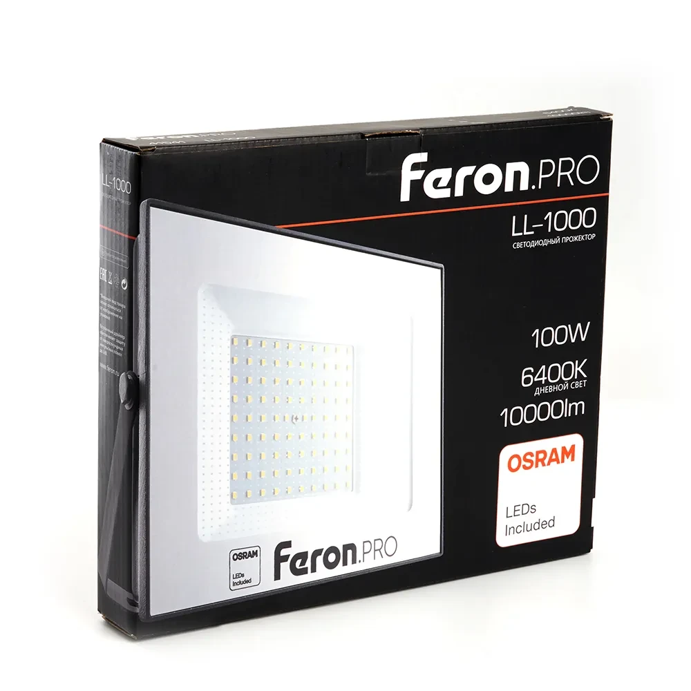 Прожектор светодиодный ДО-100w 6400К 10000Лм IP65 черный Feron.PRO Прожектор светодиодный ДО-100w 6400К 10000Лм IP65 черный Feron.PRO