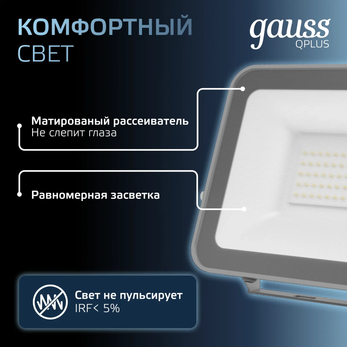 Прожектор светодиодный ДО 50 Вт 6500К 5250 лм 200-240В IP65 150х28х185мм Алюминий матрированное закаленное стекло Qplus Gauss Прожектор светодиодный ДО 50 Вт 6500К 5250 лм 200-240В IP65 150х28х185мм Алюминий матрированное закаленное стекло Qplus Gauss