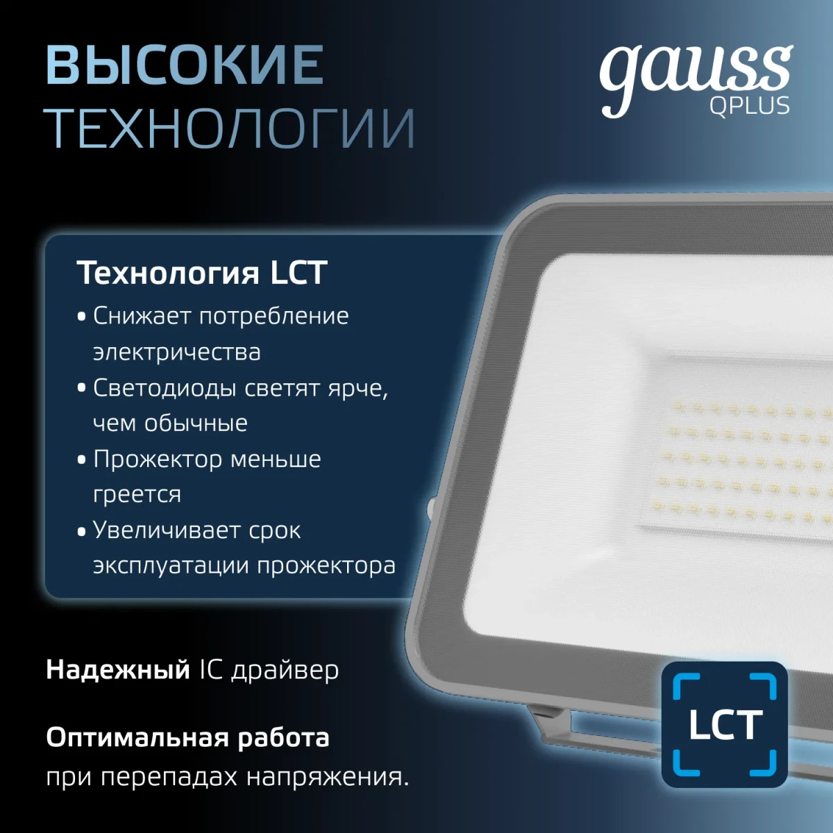 Прожектор светодиодный ДО 50 Вт 6500К 5250 лм 200-240В IP65 150х28х185мм Алюминий матрированное закаленное стекло Qplus Gauss Прожектор светодиодный ДО 50 Вт 6500К 5250 лм 200-240В IP65 150х28х185мм Алюминий матрированное закаленное стекло Qplus Gauss