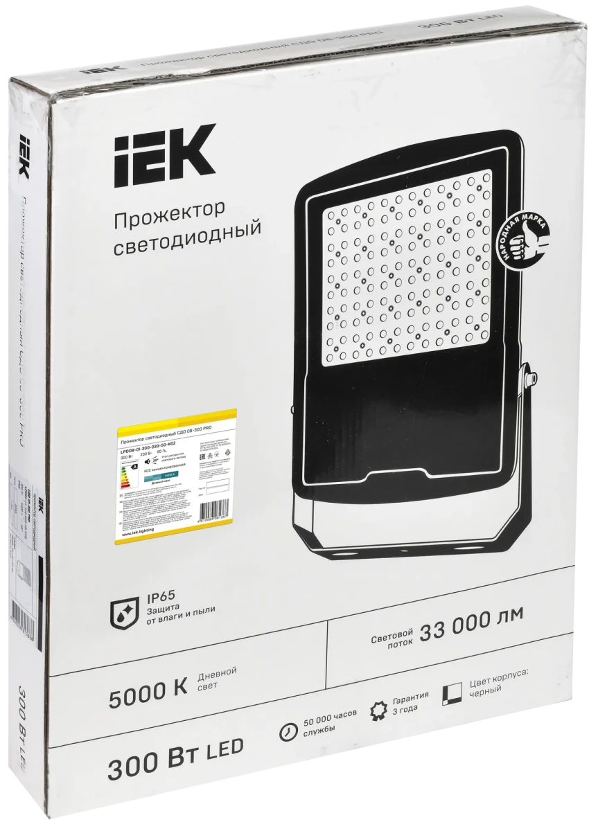 Прожектор светодиодный СДО 08-300 PRO 30град 5000К IP65 черный IEK Прожектор светодиодный СДО 08-300 PRO 30град 5000К IP65 черный IEK