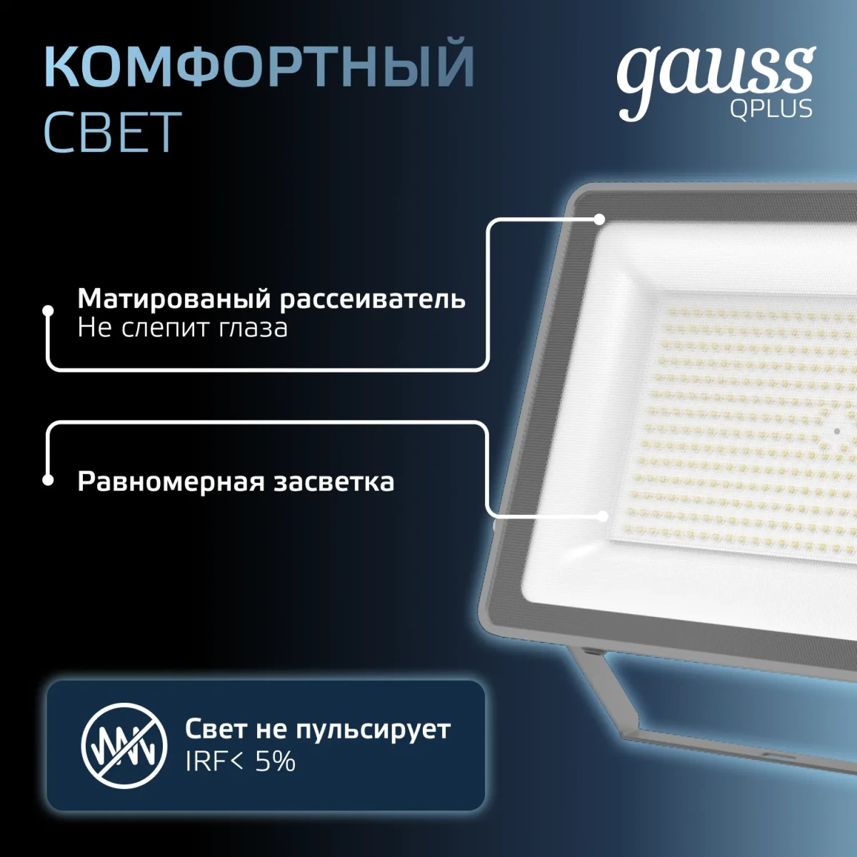 Прожектор светодиодный ДО 150 Вт 6500К 15750 лм 175-265В IP65 250х32х335мм Алюминий матрированное закаленное стекло Qplus Gauss Прожектор светодиодный ДО 150 Вт 6500К 15750 лм 175-265В IP65 250х32х335мм Алюминий матрированное закаленное стекло Qplus Gauss