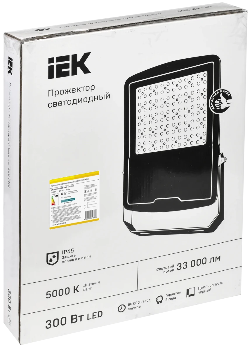 Прожектор светодиодный СДО 08-300 PRO 40х90град 5000К IP65 черный IEK Прожектор светодиодный СДО 08-300 PRO 40х90град 5000К IP65 черный IEK