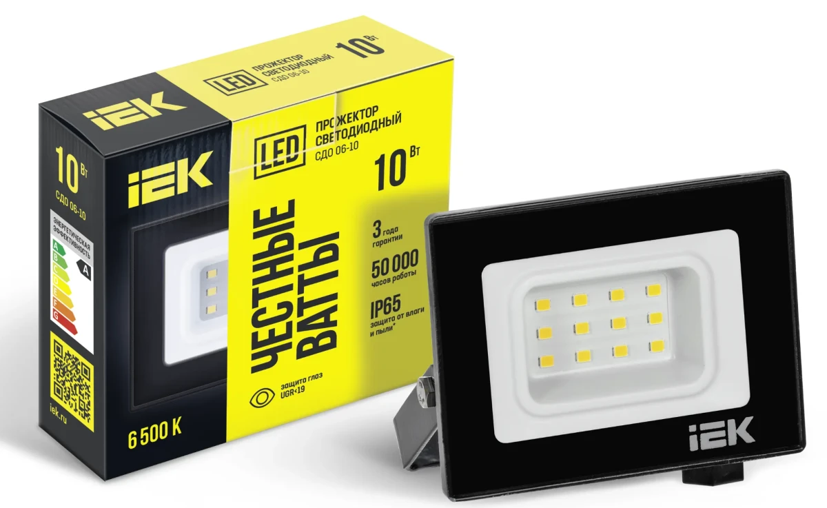 Прожектор СДО 06-10 светодиодный черный IP65 6500K IEK Прожектор СДО 06-10 светодиодный черный IP65 6500K IEK