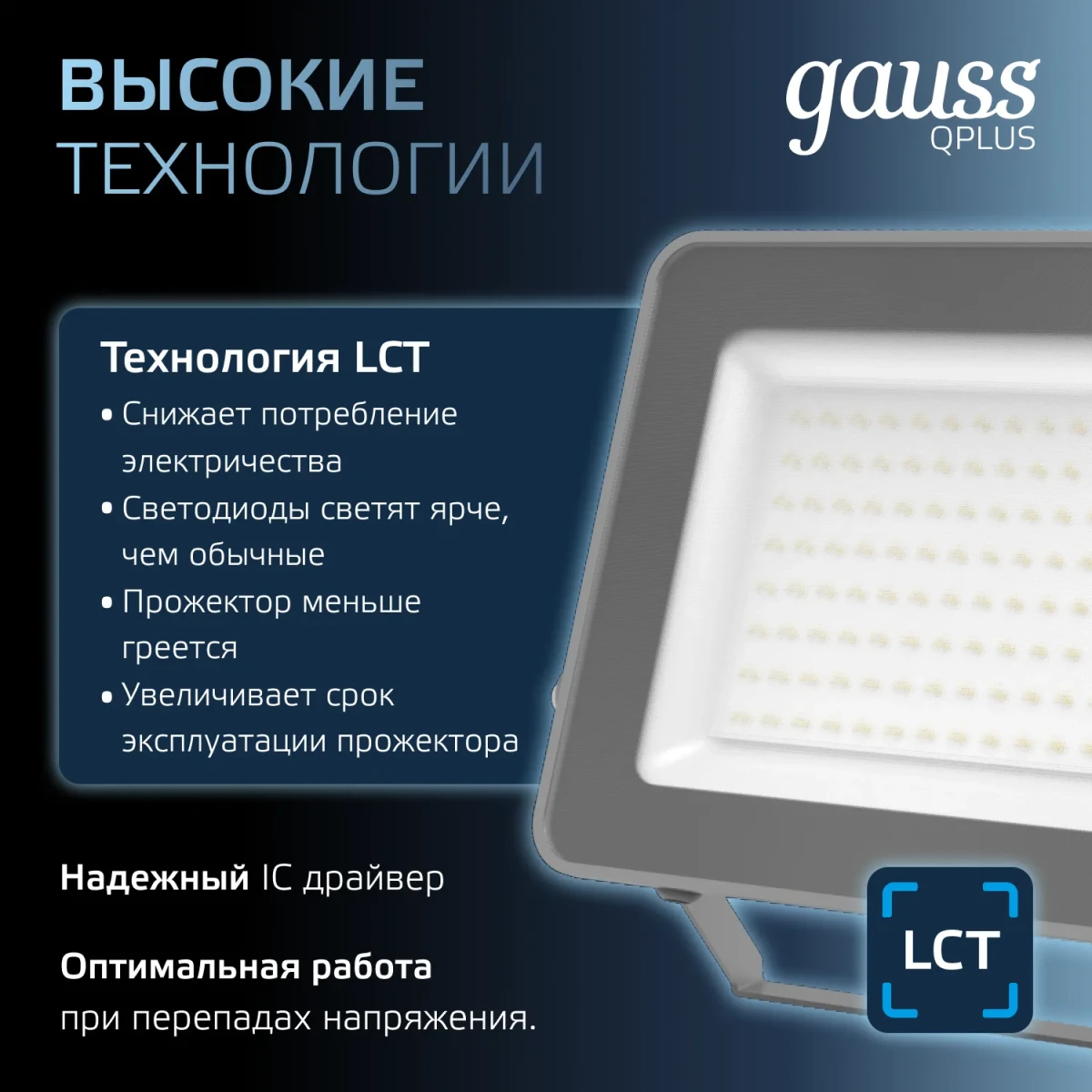 Прожектор светодиодный ДО 100 Вт 6500К 10500 лм 175-265В IP65 210х32х283мм Алюминий матрированное закаленное стекло Qplus Gauss Прожектор светодиодный ДО 100 Вт 6500К 10500 лм 175-265В IP65 210х32х283мм Алюминий матрированное закаленное стекло Qplus Gauss