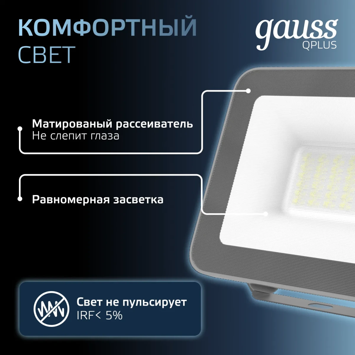 Прожектор светодиодный ДО 30 Вт 6500К 3150 лм 200-240В IP65 128х28х160мм Алюминий матрированное закаленное стекло Qplus Gauss Прожектор светодиодный ДО 30 Вт 6500К 3150 лм 200-240В IP65 128х28х160мм Алюминий матрированное закаленное стекло Qplus Gauss