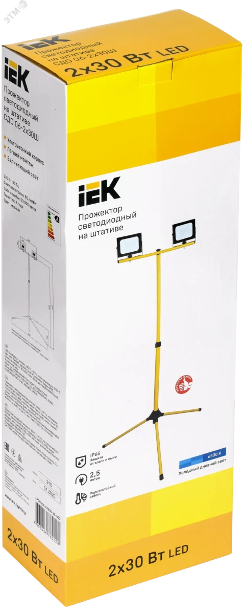 Прожектор светодиодный СДО 06-2x30Ш штатив 6500К IP65 черный IEK Прожектор светодиодный СДО 06-2x30Ш штатив 6500К IP65 черный IEK