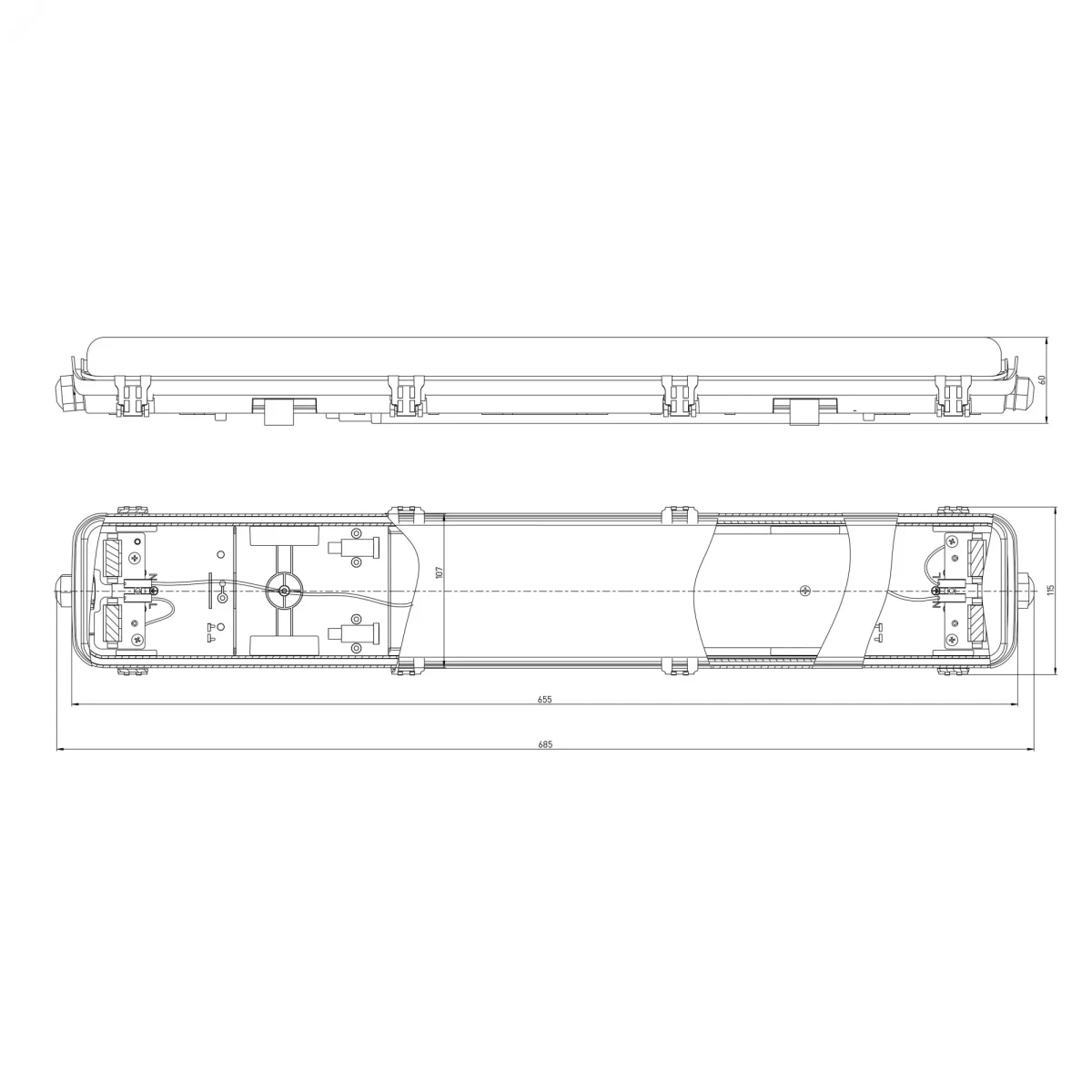 Светильник под 2 светодиодные лампы T8 G13 LED 2x600 транзитный с отражателем 20шт в линию SPP-103-0-102-060 IP65 Светильник под 2 светодиодные лампы T8 G13 LED 2x600 транзитный с отражателем 20шт в линию SPP-103-0-102-060 IP65