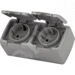 Розетка Intro Atlantic 5-204-03 двойная с заземлением 2х2P+E Schuko шторки, 16А-250В, IP54, открытой установки, серый Розетка Intro Atlantic 5-204-03 двойная с заземлением 2х2P+E Schuko шторки, 16А-250В, IP54, открытой установки, серый