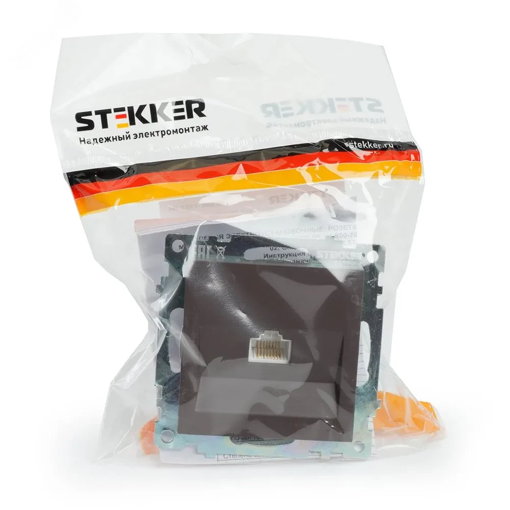 Розетка компьютерная одноместная RJ-45 (механизм), серия Катрин, шоколад Stekker Розетка компьютерная одноместная RJ-45 (механизм), серия Катрин, шоколад Stekker