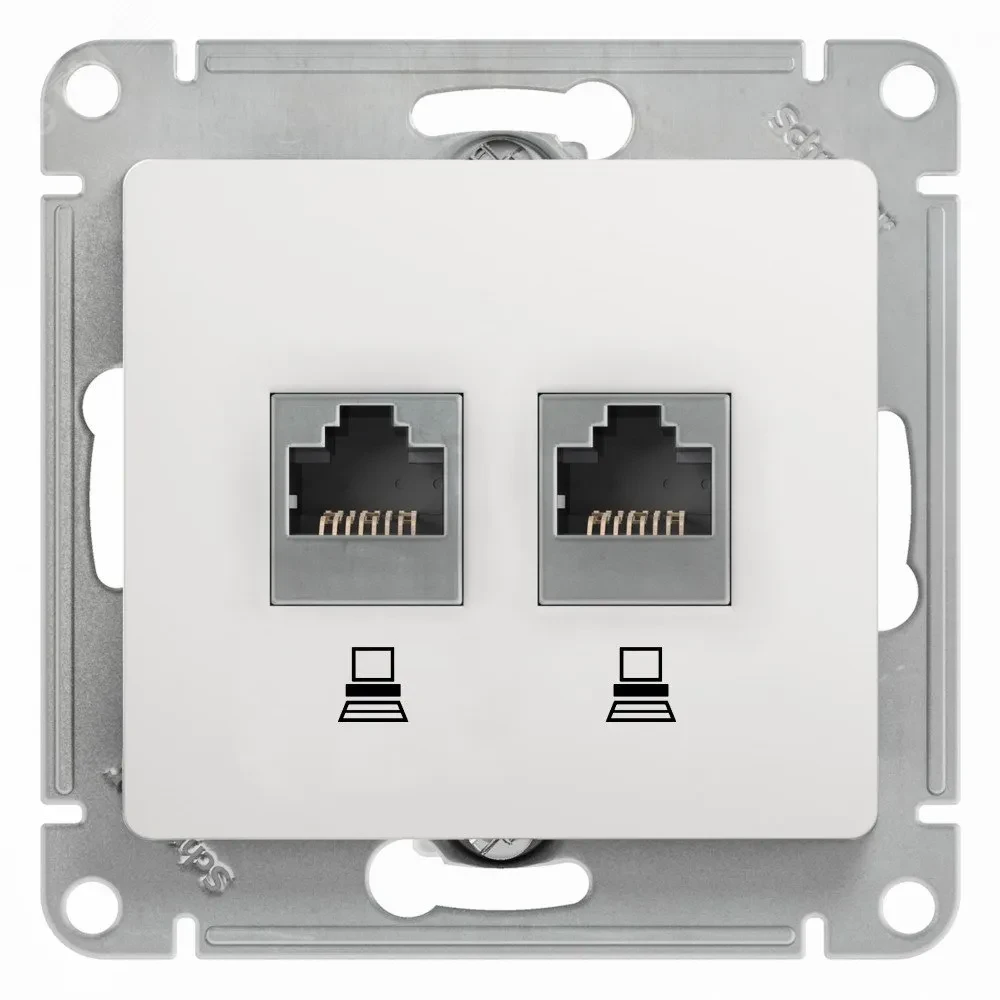 Розетка Glossa двойная компьютерная RJ45 + RJ45 кат.5E механизм белый Розетка Glossa двойная компьютерная RJ45 + RJ45 кат.5E механизм белый