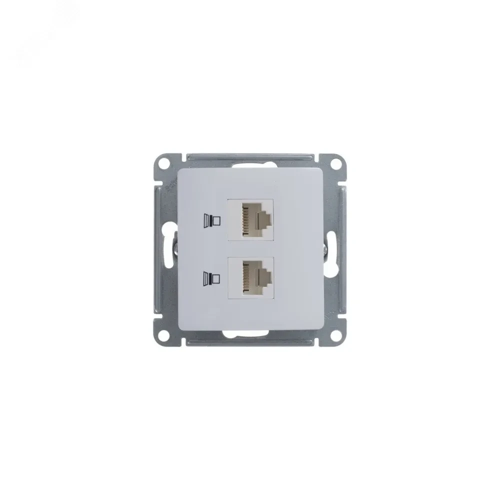 Розетка Glossa двойная компьютерная RJ45 + RJ45 кат.5E механизм белый Розетка Glossa двойная компьютерная RJ45 + RJ45 кат.5E механизм белый