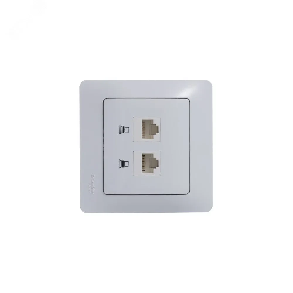 Розетка Glossa двойная компьютерная RJ45 + RJ45 кат.5E механизм белый Розетка Glossa двойная компьютерная RJ45 + RJ45 кат.5E механизм белый
