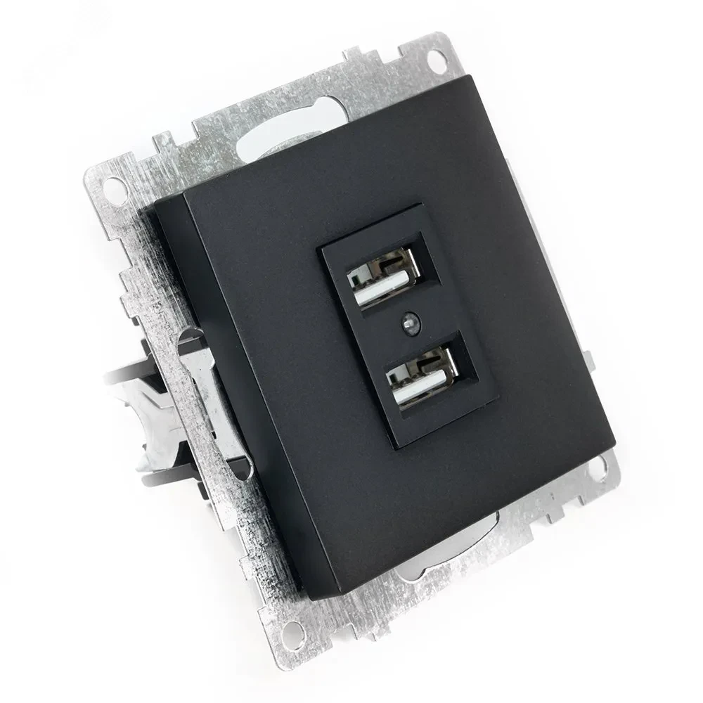 Розетка 2-местная б/з и с USB, Катрин, черный Розетка 2-местная б/з и с USB, Катрин, черный