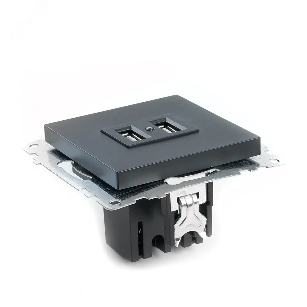 Розетка 2-местная б/з и с USB, Катрин, черный Розетка 2-местная б/з и с USB, Катрин, черный