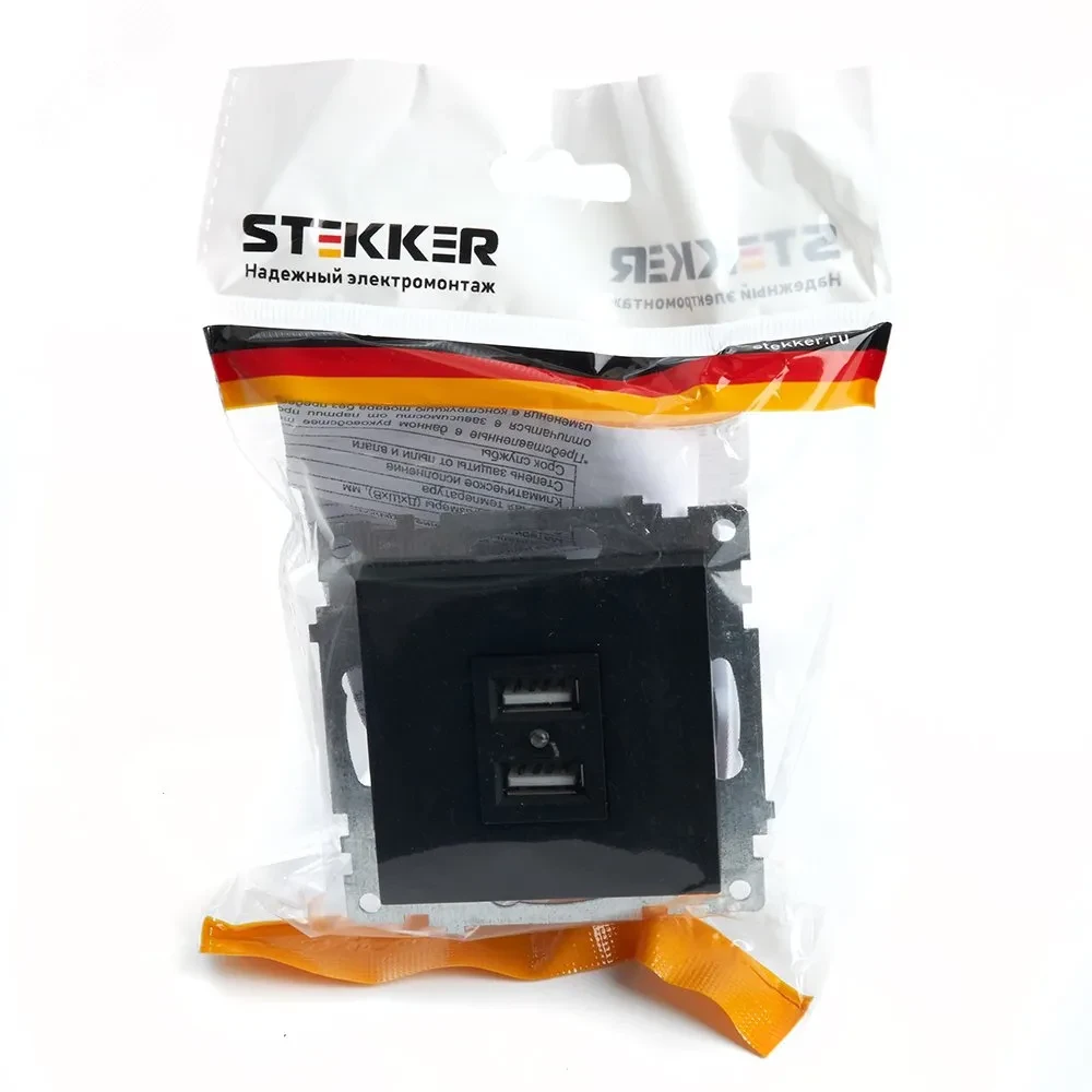 Розетка 2-местная б/з и с USB, Катрин, черный Розетка 2-местная б/з и с USB, Катрин, черный