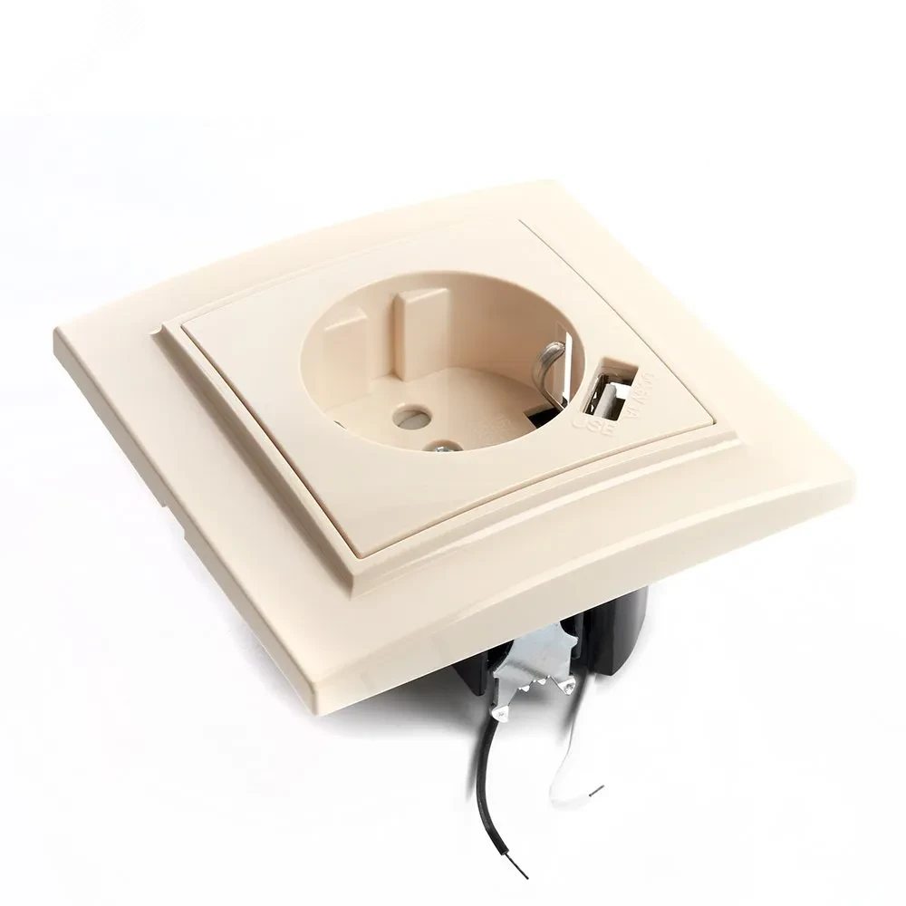 Розетка одноместная с/з с защитной шторкой и с USB, серия Эрна, слоновая кость, Stekker Розетка одноместная с/з с защитной шторкой и с USB, серия Эрна, слоновая кость, Stekker