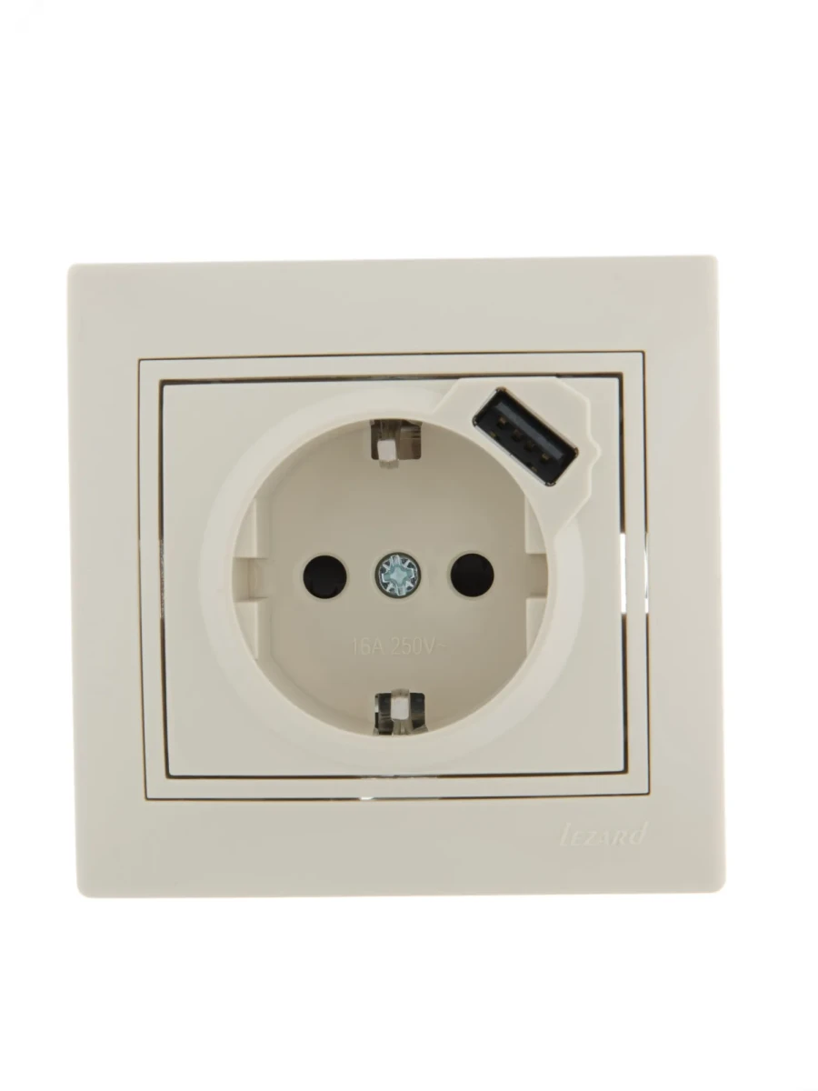 MIRA Розетка с/з + USB разъём кремовый MIRA Розетка с/з + USB разъём кремовый