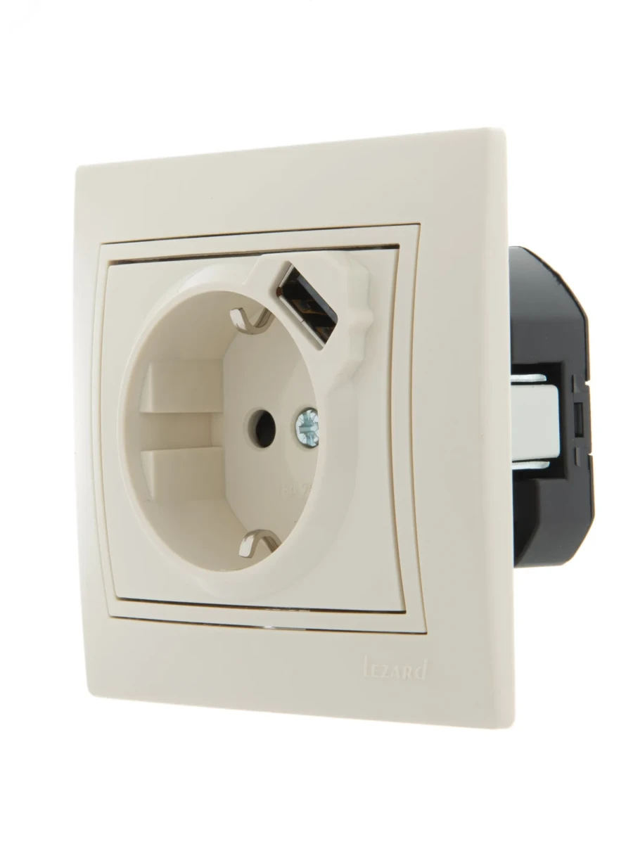MIRA Розетка с/з + USB разъём кремовый MIRA Розетка с/з + USB разъём кремовый