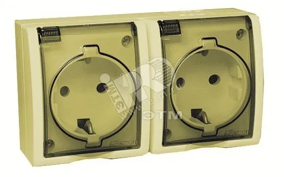 15 Aqua Розетка двойная 2Р+Е Schuko с крышками полупр. IP54 16А 250В винтовой зажим S15A сл. кость 15 Aqua Розетка двойная 2Р+Е Schuko с крышками полупр. IP54 16А 250В винтовой зажим S15A сл. кость
