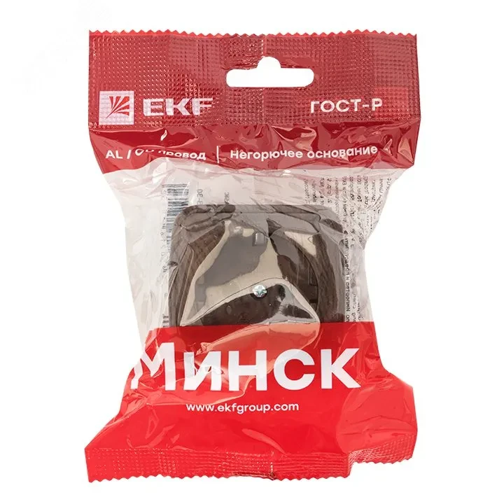 Розетка 1-местная ОП Минск 16А с заземлением темное дерево Розетка 1-местная ОП Минск 16А с заземлением темное дерево