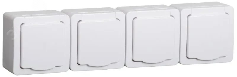 Гермес PLUS Розетка четырехместная наружная белая IP54 Гермес PLUS Розетка четырехместная наружная белая IP54