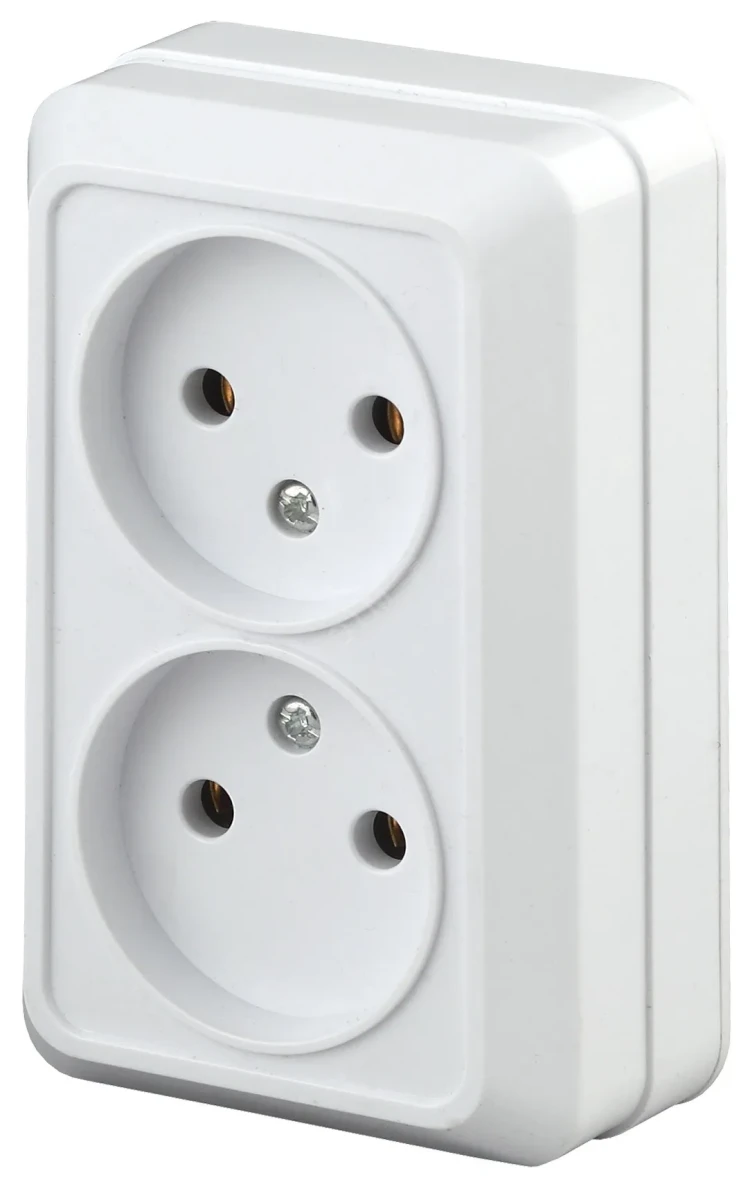 Розетка 2х2P, 16А-250В, ОУ, б.м.п., Quadro, белый, 2Э-203-01 Розетка 2х2P, 16А-250В, ОУ, б.м.п., Quadro, белый, 2Э-203-01