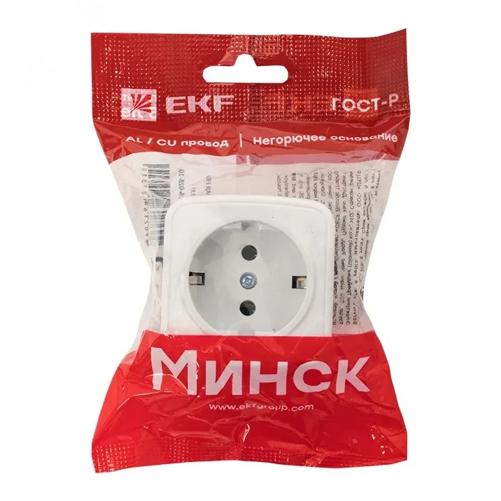 Розетка Минск 1-местная ОП 16А с заземлением белая Розетка Минск 1-местная ОП 16А с заземлением белая