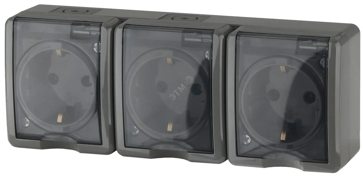 Розетка 3х2P+E IP54, шторки, 16A-250В, ОУ, Эра Эксперт, серый, 11-2406-03 Розетка 3х2P+E IP54, шторки, 16A-250В, ОУ, Эра Эксперт, серый, 11-2406-03