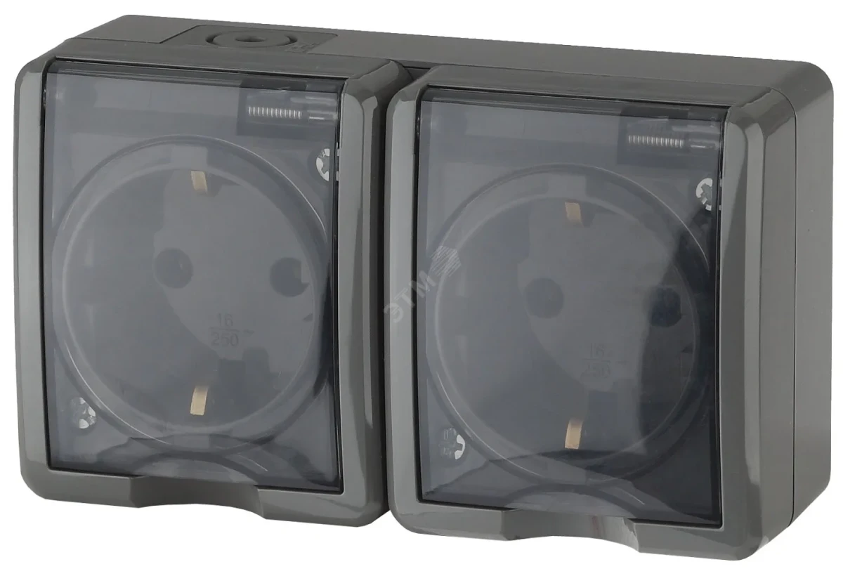 Розетка 2х2P+E IP54, шторки, 16A-250В, ОУ, Эра Эксперт, серый, 11-2404-03 Розетка 2х2P+E IP54, шторки, 16A-250В, ОУ, Эра Эксперт, серый, 11-2404-03