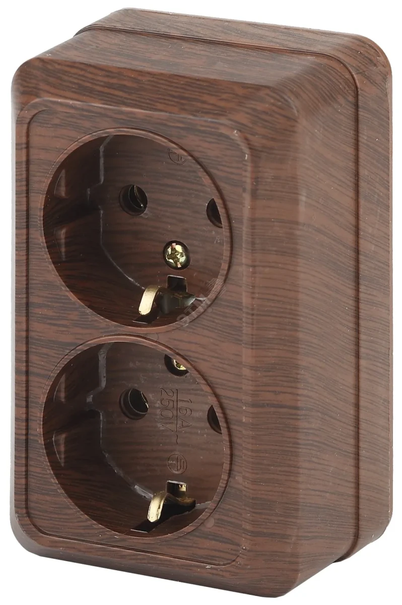 Розетка 2х2P+E Schuko, 16А-250В, ОУ, Quadro, венге, 2-204-10 Розетка 2х2P+E Schuko, 16А-250В, ОУ, Quadro, венге, 2-204-10