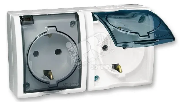 15 Aqua Розетка двойная 2Р+Е Schuko со шторками с крышкой полупр. IP54 16А 250В винт.зажим S15A белый 15 Aqua Розетка двойная 2Р+Е Schuko со шторками с крышкой полупр. IP54 16А 250В винт.зажим S15A белый