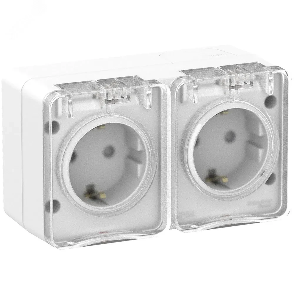 AtlasDesign Profi54 розетка двойная с заземлением со шторками IP54 16А 250B, БЕЛЫЙ, Россия AtlasDesign Profi54 розетка двойная с заземлением со шторками IP54 16А 250B, БЕЛЫЙ, Россия