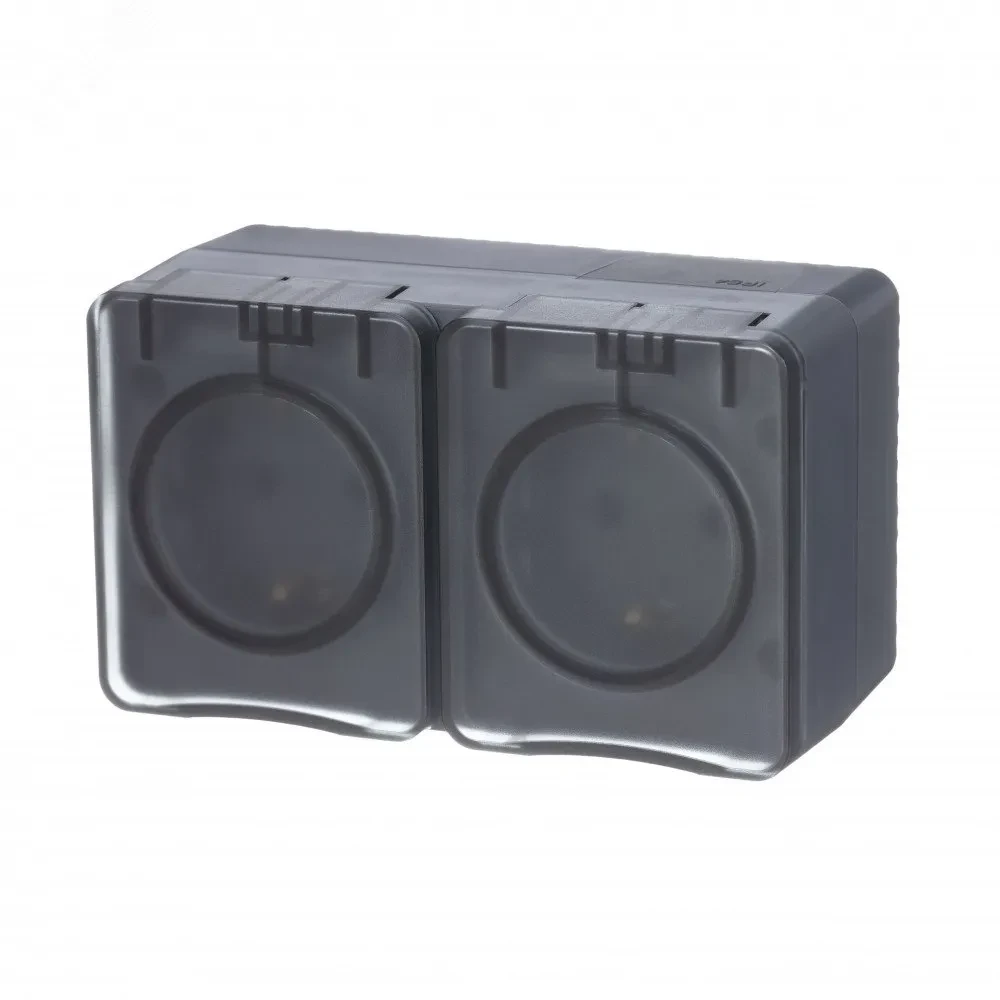 AtlasDesign Profi54 розетка двойная с заземлением со шторками IP54 16А 250B, АНТРАЦИТ, Россия AtlasDesign Profi54 розетка двойная с заземлением со шторками IP54 16А 250B, АНТРАЦИТ, Россия