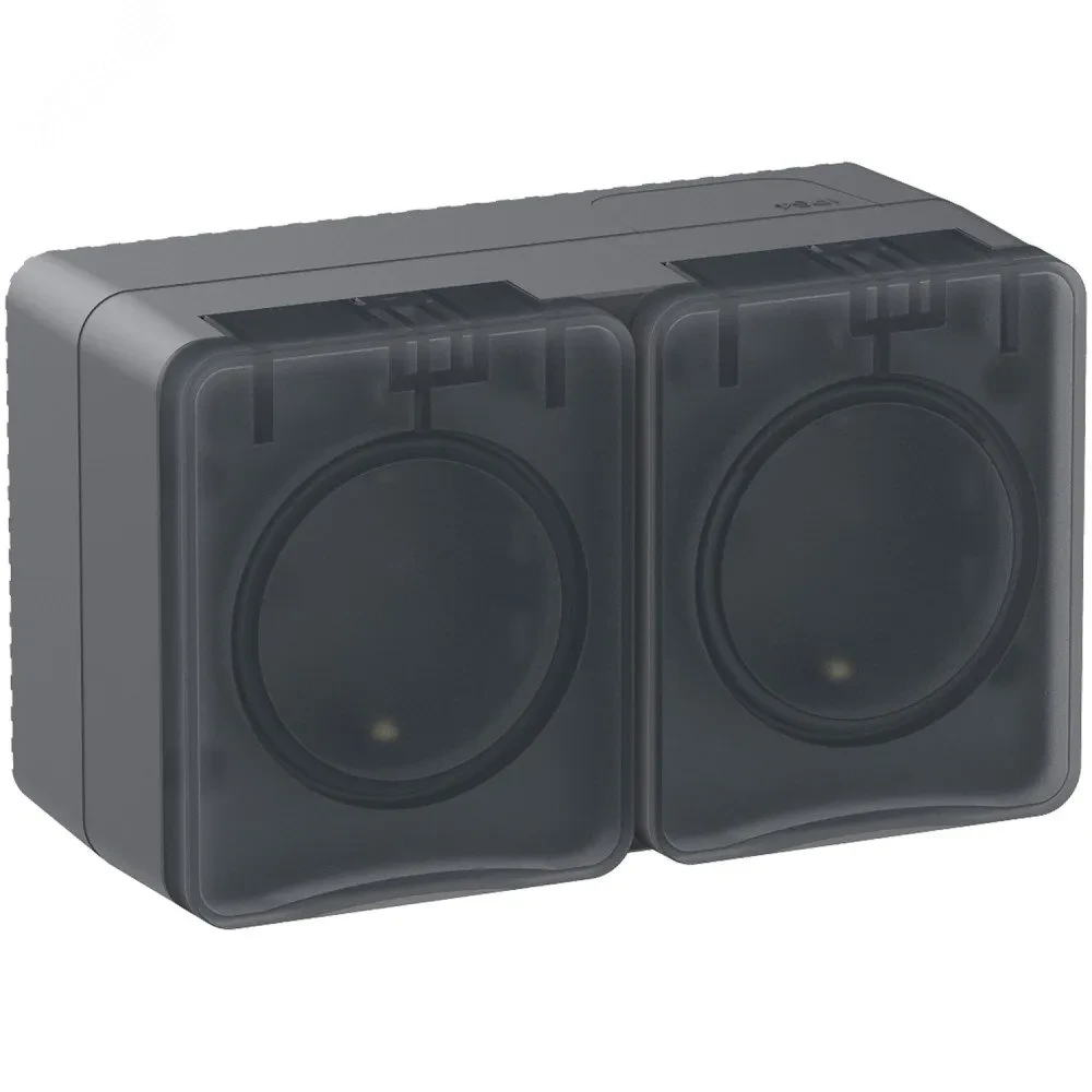 AtlasDesign Profi54 розетка двойная с заземлением со шторками IP54 16А 250B, АНТРАЦИТ, Россия AtlasDesign Profi54 розетка двойная с заземлением со шторками IP54 16А 250B, АНТРАЦИТ, Россия