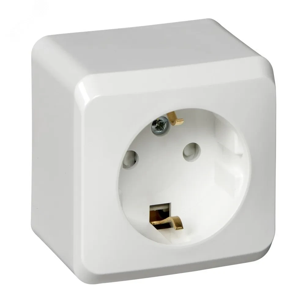 ЭТЮД Розетка наружная с заземлением со шторками белая ЭТЮД Розетка наружная с заземлением со шторками белая
