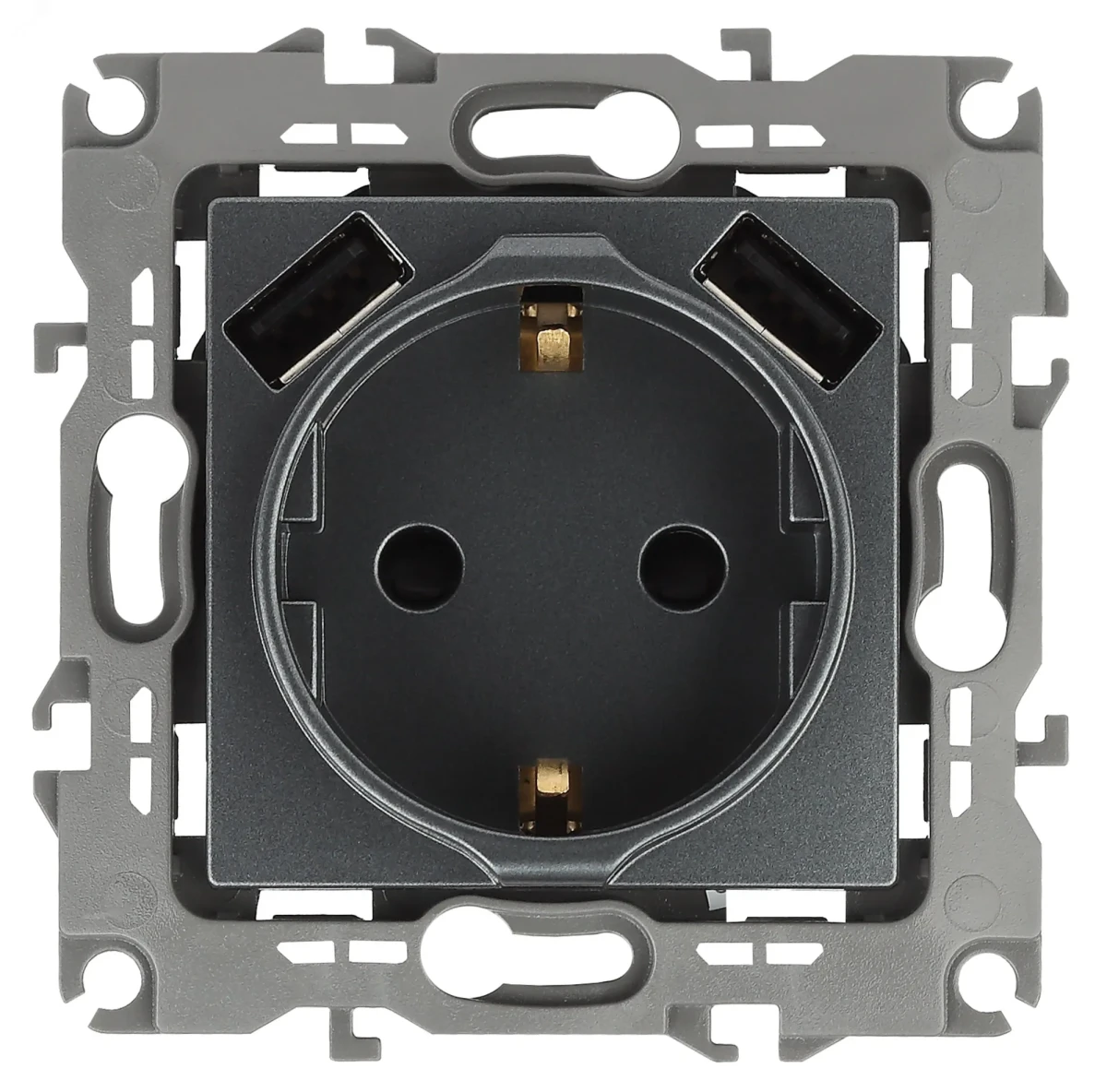 Розетка 2P+E 16A-250В, штор. с 2xUSB 5В-3А, Эра12, графит (10/100/2000) 12-4109-12 Розетка 2P+E 16A-250В, штор. с 2xUSB 5В-3А, Эра12, графит (10/100/2000) 12-4109-12